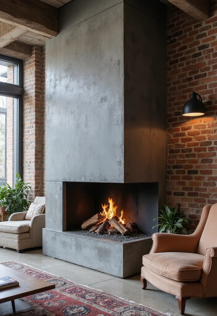 14 Three Sided Fireplace Ideas for Open Contemporary Warmth - 4. Industrial Chic Design