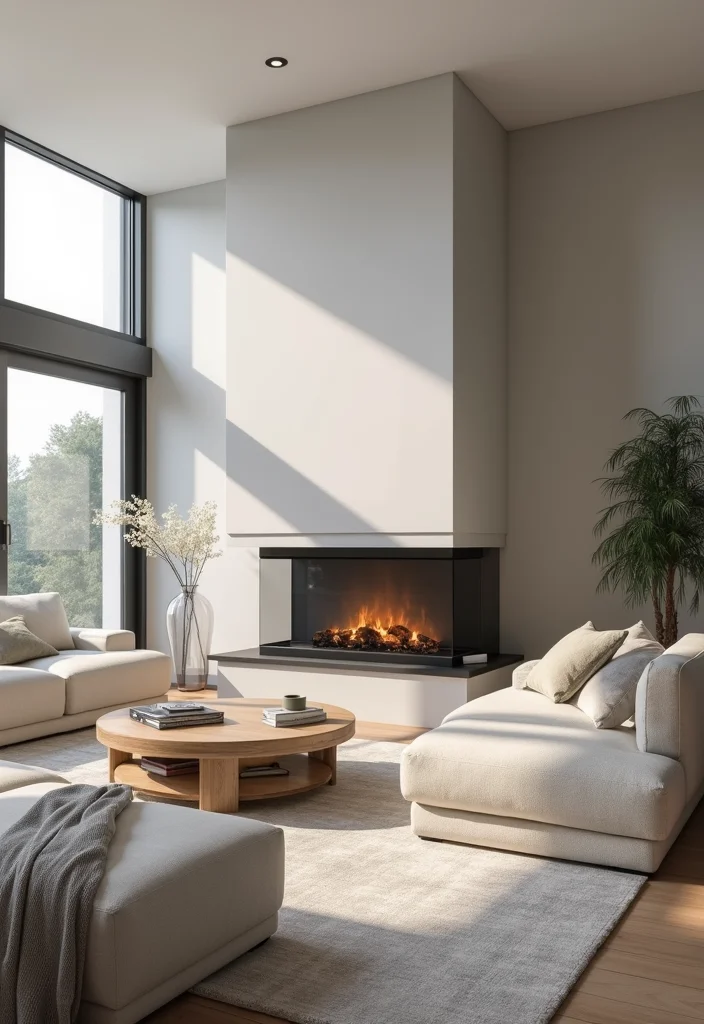 14 Three Sided Fireplace Ideas for Open Contemporary Warmth - 5. Floating Fireplace 