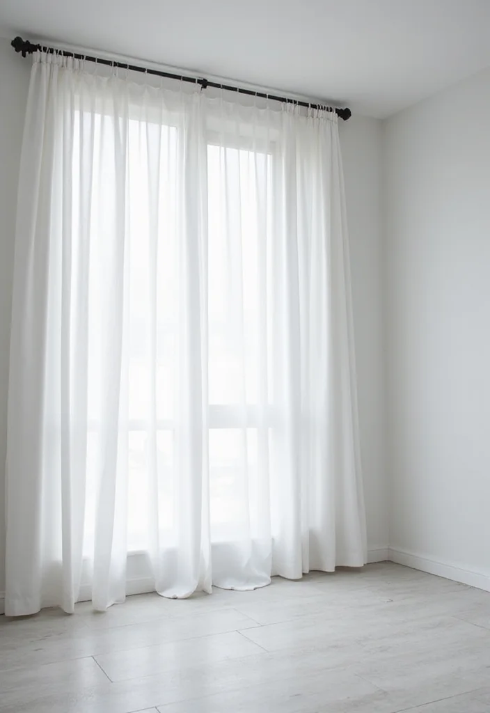 14 White Curtain Ideas for Bright Airy Home Decor - 10. Elegant White Panel Curtains for a Minimalist Vibe