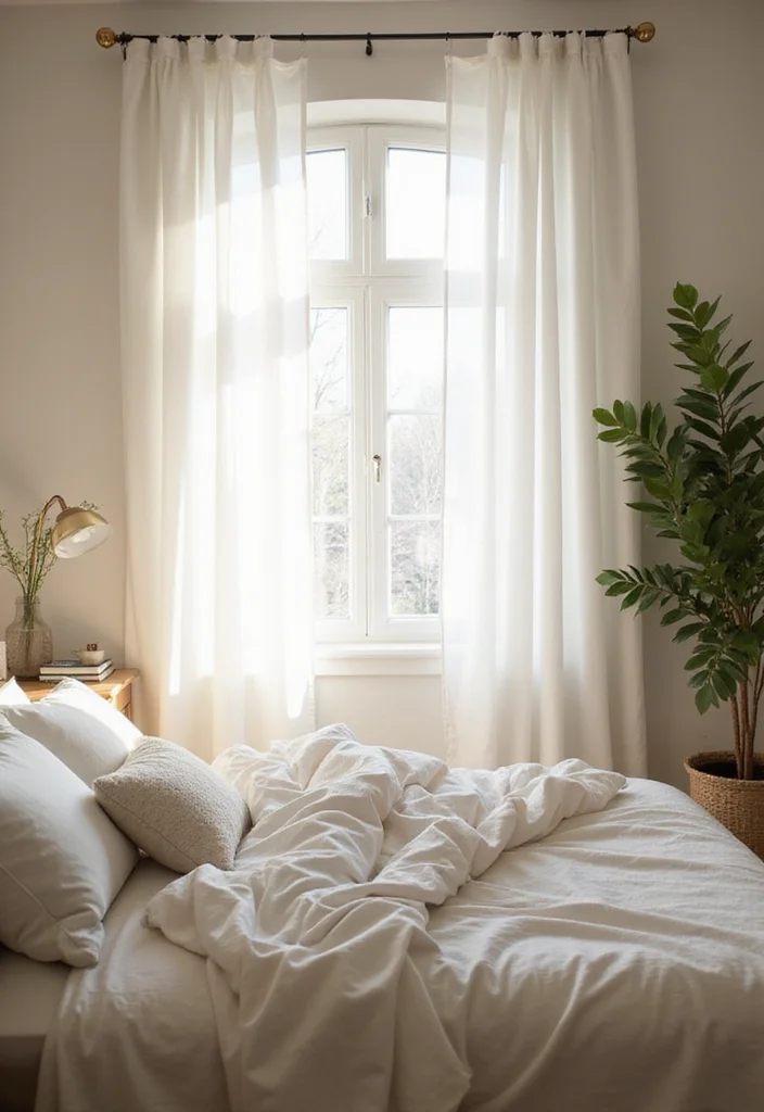 14 White Curtain Ideas for Bright Airy Home Decor - 4. Light Filtering Curtains for Soft Ambiance