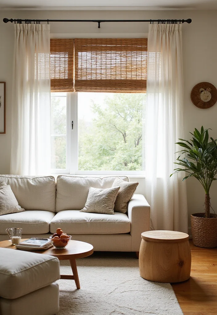 14 White Curtain Ideas for Bright Airy Home Decor - 6. Bamboo Shades for an Eco-Friendly Touch