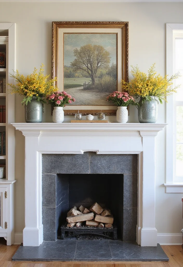 16 Fireplace Mantel Ideas for Strong Stylish Focal Points - 11. Farmhouse Floral