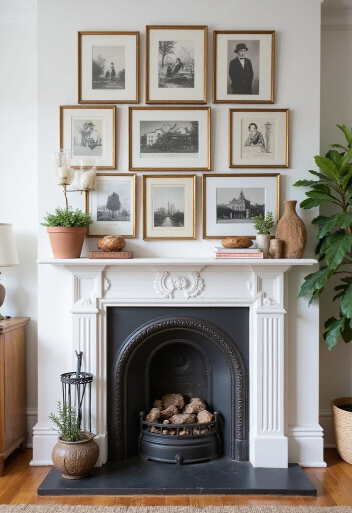 16 Fireplace Mantel Ideas for Strong Stylish Focal Points - 9. Gallery Wall Mantel