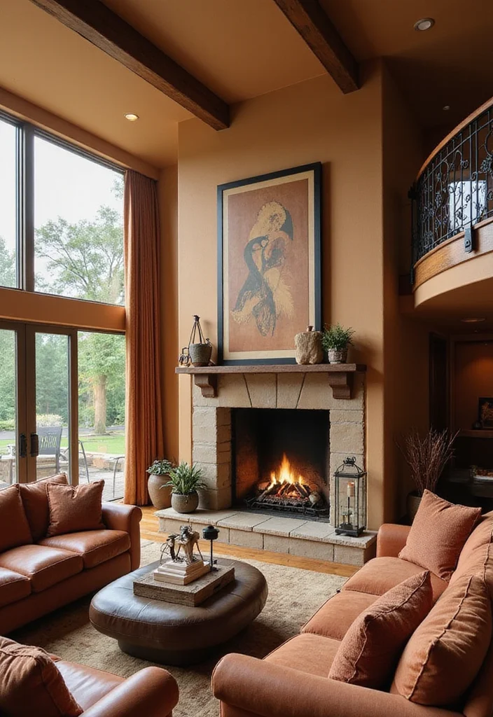 16 Two Story Fireplace Ideas for Dramatic Vertical Presence - 9. Warm Color Palette