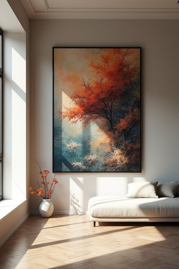 fill wall with oversized art thoughtfully