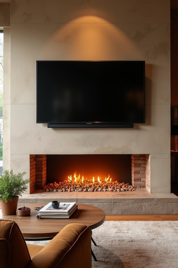 tv above low fireplace 40 43 viewing height