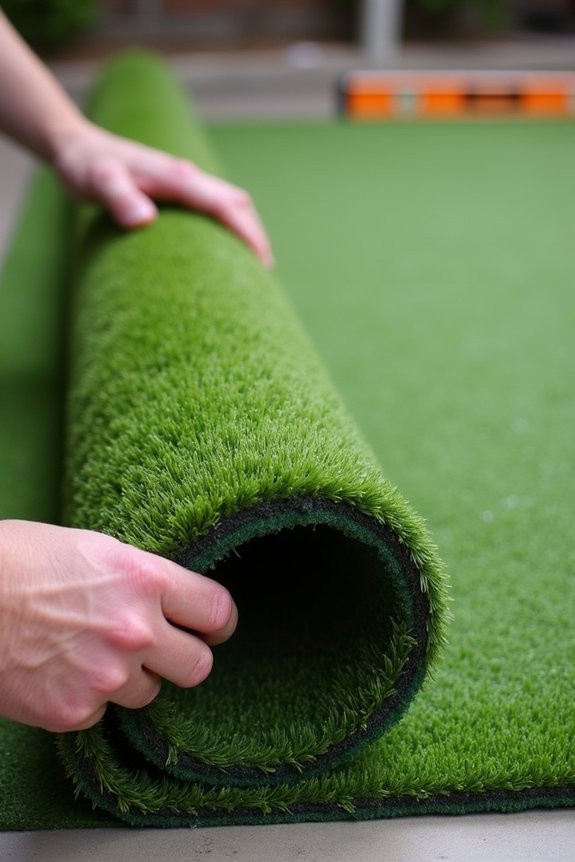 10 Steps to Install a DIY Backyard Putting Green 9 unroll secure seam anchor